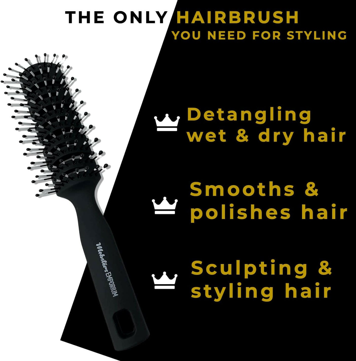 Mobsters 2 Pack Vented Hair Brush for Styling, Blow Drying Brush, Slicked-Back Black Vented Hair Brush Set for Men & Women