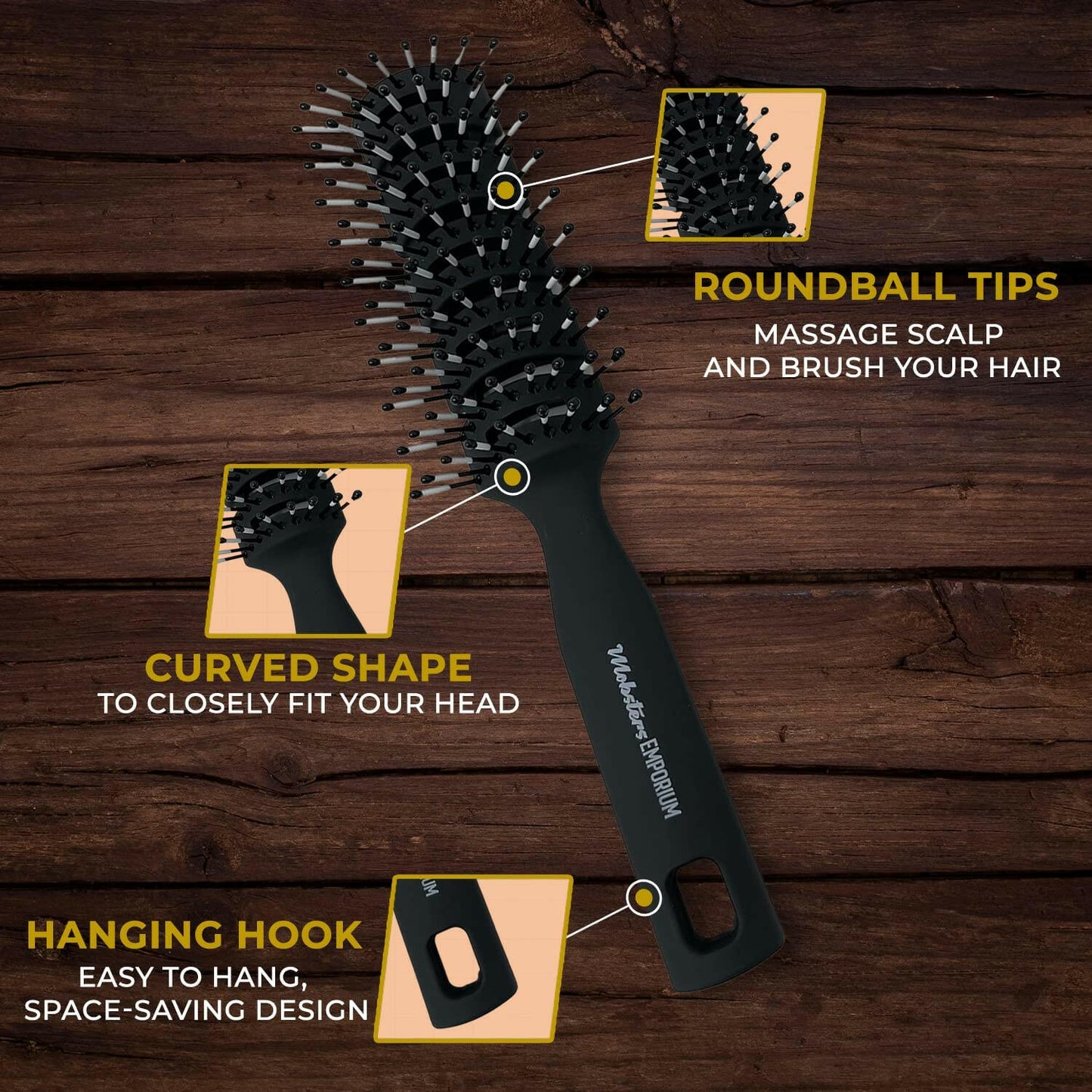 Mobsters 2 Pack Vented Hair Brush for Styling, Blow Drying Brush, Slicked-Back Black Vented Hair Brush Set for Men & Women